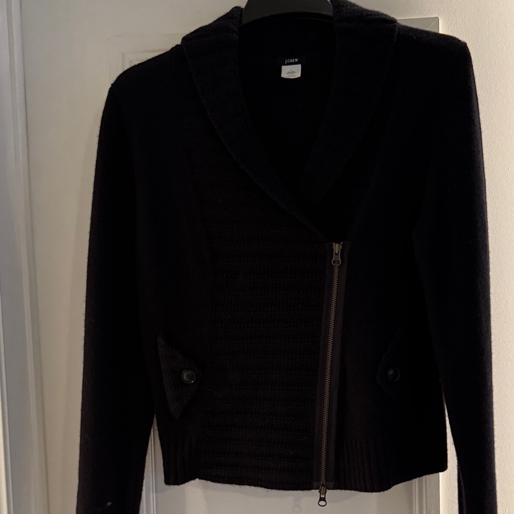 J crew wool cashmere blend black moto style sweater, L